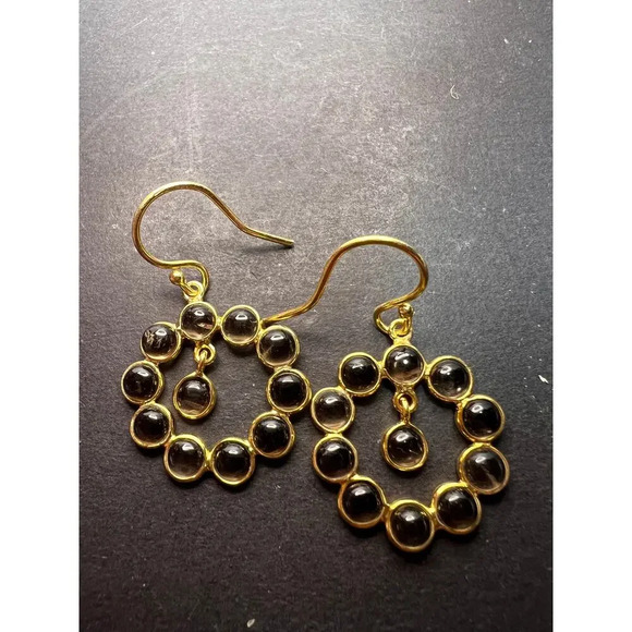 Smoky quartz drop earrings in gold over sterling silver - Picture 10 of 11